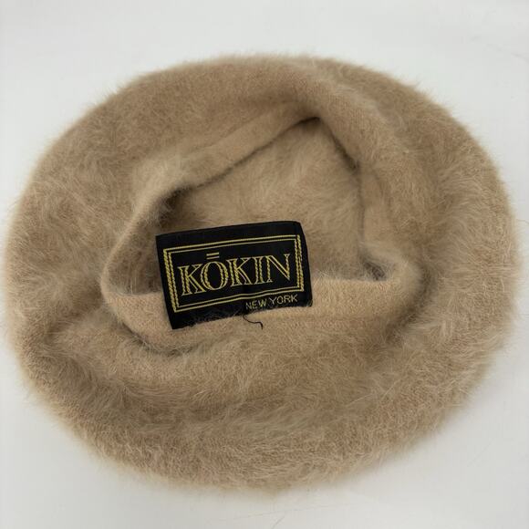 Kokin New York Beret Hat Tan Angora - Picture 3 of 3